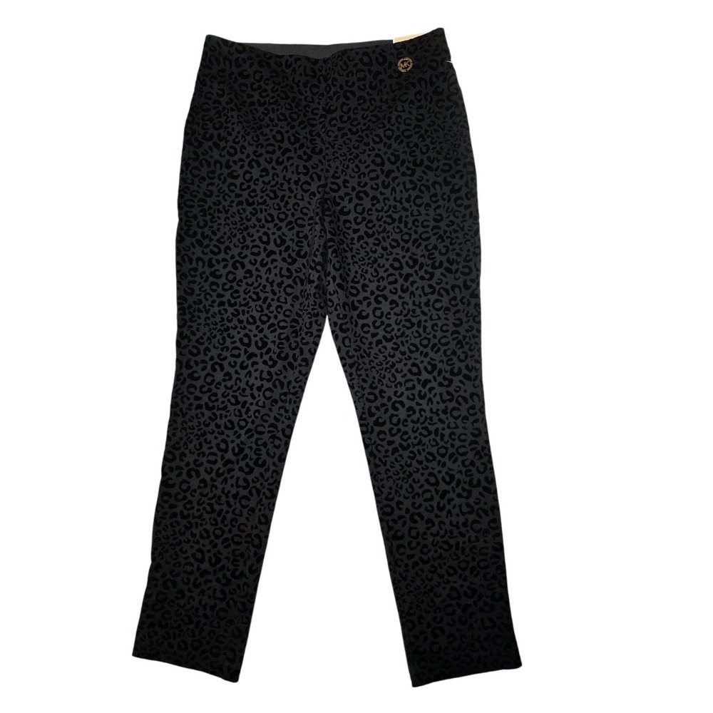 Michael Michael Kors Flocked Velour Leopard black Skinny Ankle Pants M NWT